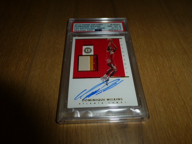 2018 Panini Encased Dominique Wilkins 3 Color Patch PSA 8 AUTO 9 Legendary /25