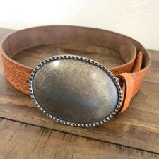 Free People We the Free Buffalo Leather Tooled Brown Belt S/M Brass Buckle