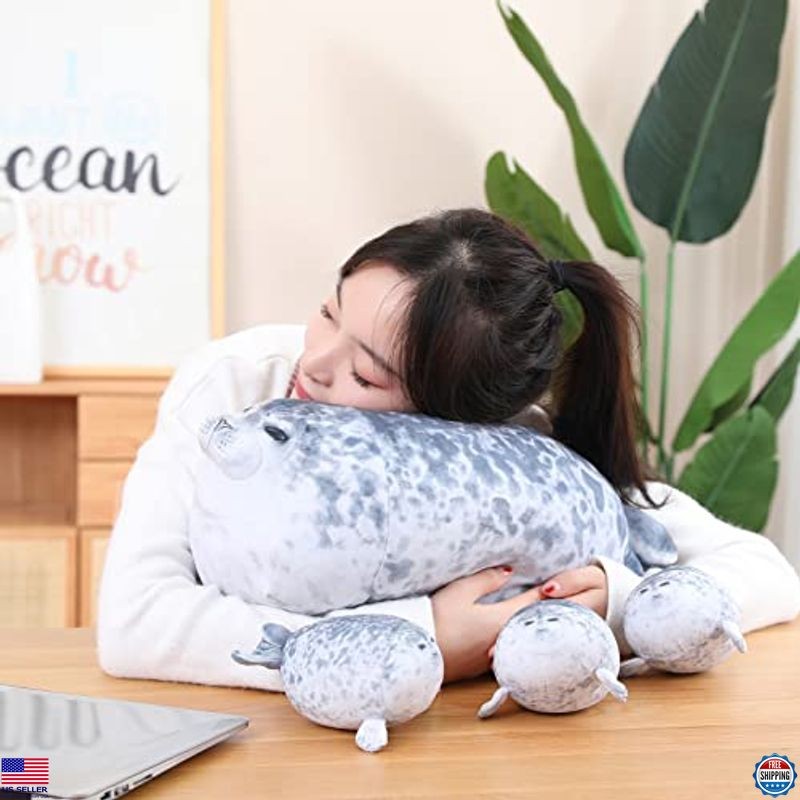 SQEQE Chubby Seal Plush Pillow & 4 Baby Seal Stuffed Toys – Ideal Kids' Gift!