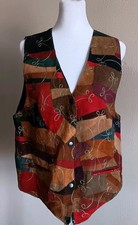 Leather Vintage Retro Western Colorful Patchwork Vest Embroidered Suede, Medium