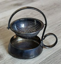 Art - Deco WMF Teesieb mit passender Abtropfschale, schwenkbar, versilbert