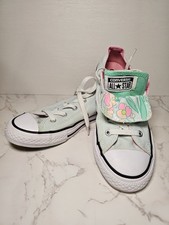 Girls Youth Converse All Star Size 3 Mint Green Low Top Floral Tongue Sneaker