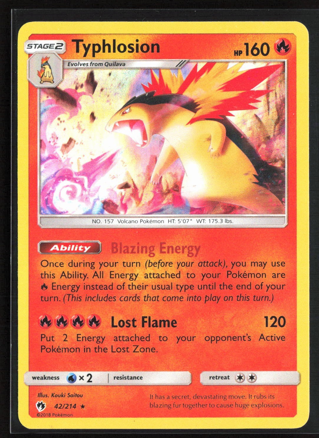 Pokemon TCG - Typhlosion Holo Holo Rare SM - Lost Thunder 42/214 NM
