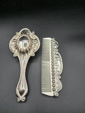 Vintage Ornate Hair Brush & Comb Vanity Set signed International Silver Company