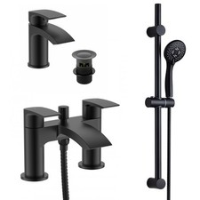 Matt Black Bathroom Basin & Bath Shower Mixer Tap & Shower Slider Rail Kit