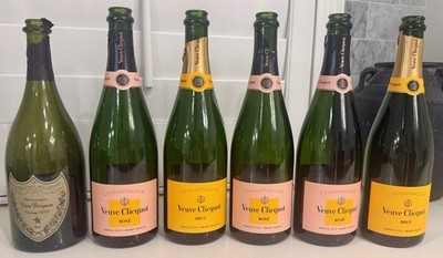Dom Perignon & Veuve Clicquot Rose/White Empty Champagne 7 Bottle Lot