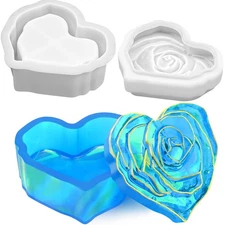 Resin Jar Molds Heart Rose Flower Molds for Epoxy with Lid, Silicone Mold DIY