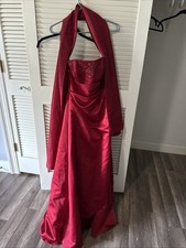 David's Bridal Red Beaded Satin Formal Gown Sz 2