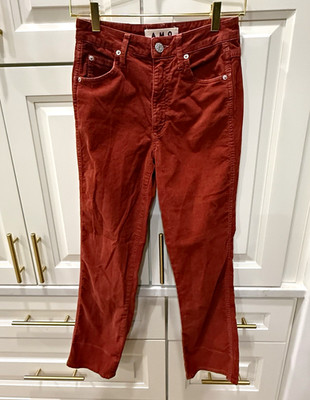 AMO Women s Rust Corduroy Straight Leg Mid Rise Pants Pockets Button Zip