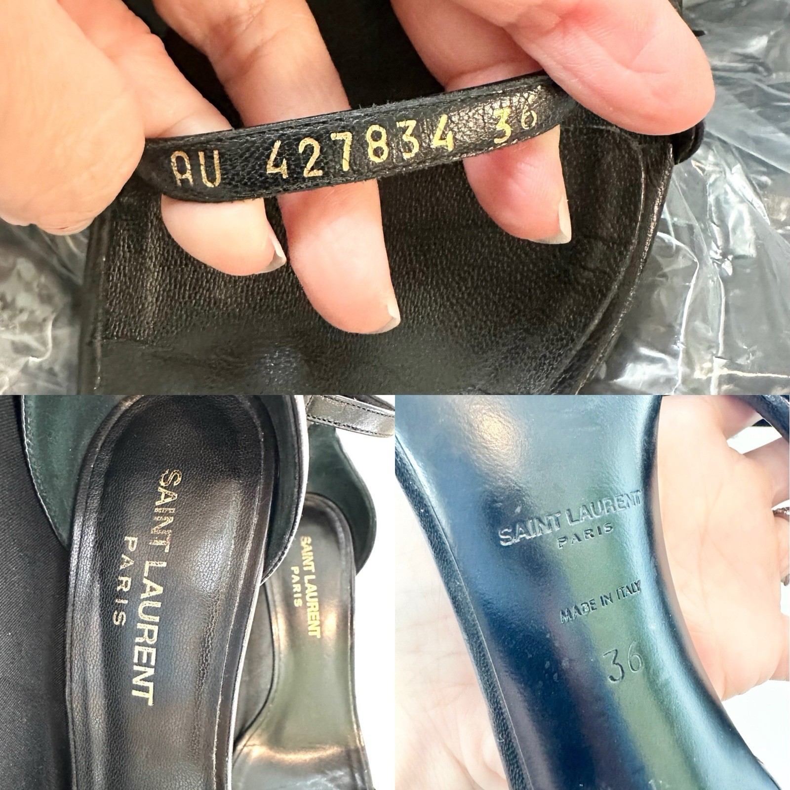 Sandali in pelle nera con cinturino skinny SAINT LAURENT originali e tacco alto con scatola 36