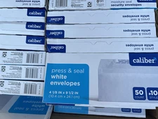 Caliber SECURITY ENVELOPES NO.10 White Press & Seal  4-1/8" x 9-1/2" 40Count Lot