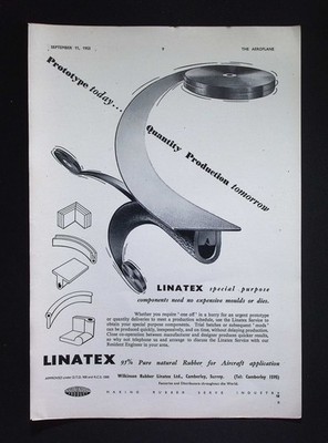 Original 1953 Werbung Wilkinson Rubber Linatex Flugzeugkomponenten