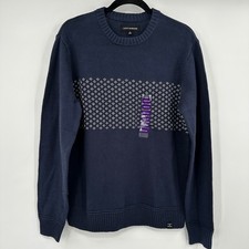 Lucky Brand Navy Blue Geometric Pattern Crew Neck Sweater Classic Men's Medium