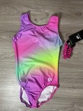 New GK Elite GYMNASTICS Leotard Rainbow Ombre TANK Dance  Scrunchi SIZE: AS