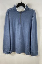 Tahari Men's Blue Heather Quarter Zip Mock Neck Pullover Sweater NWT Size L