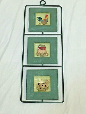 Youngs  Wall Hanging 3D  Framed Barn Yard Animals Rooster Pig Cow 23''L x 7 3/4''W