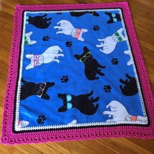 FRENCH BULLDOG Handmade Crochet Fleece Blanket for Baby or Pet Puppy dog bedding