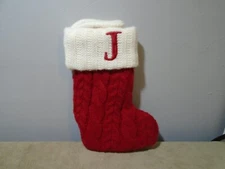 KNITTED RED AND WHITE MONOGRAMMED “J” CHRISTMAS STOCKING 7.5” UNBRANDED (CB2557)