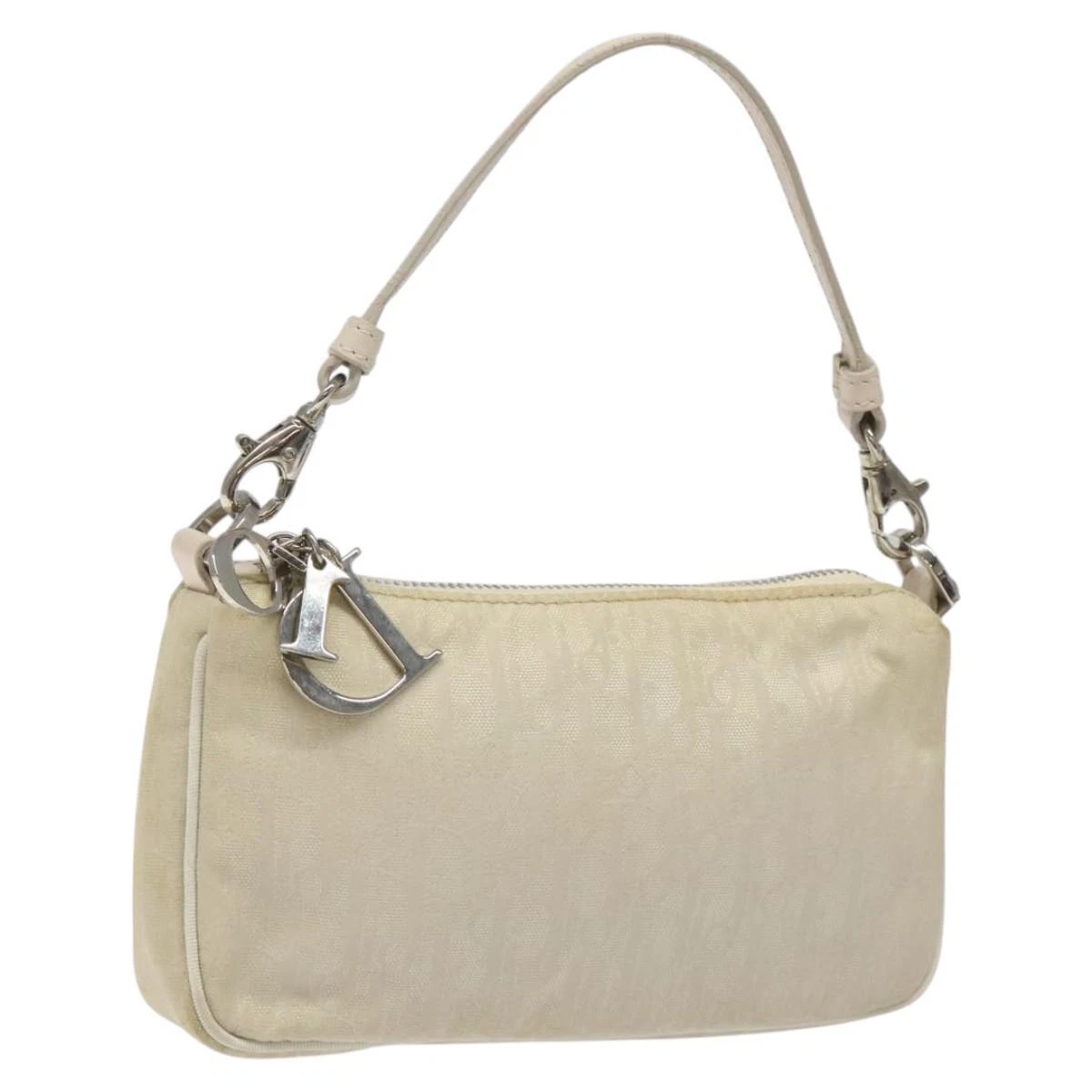 Sac à main Christian Dior trotteur toile beige argenté authentique yb770