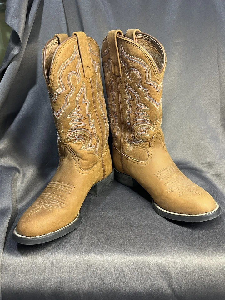 Tony Lama RR2102L Tan Suede Brushed Leather Boots Youth/Womens Size 5B - Image 2 of 4