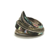 Vintage Taxco Mexico Abalone Inlay Modernist Wave Design Ring, Size 5 1/4