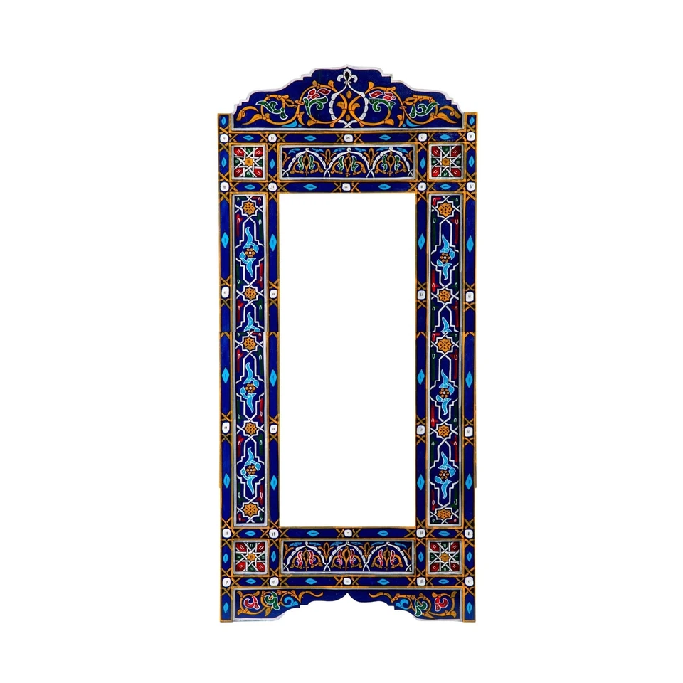 Marco de piso de longitud completa azul marino para espejo, pintado a mano marroquí (sin vidrio) Foto 2 de 4
