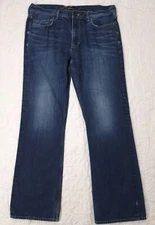 Helix Mens Jeans 36x34 Blue Slim Boot Grunge Distressed Dark Bootcut Whiskered