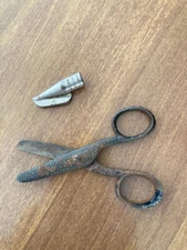 Vintage metal Pencil Sharpener Eagle Pencil Co. New York USA & old scissors