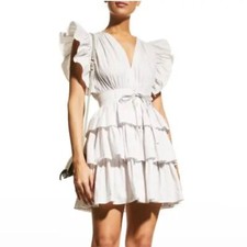 Ulla Johnson Sena Tiered Flutter-Sleeve Ruffle Dress in Dove size 6