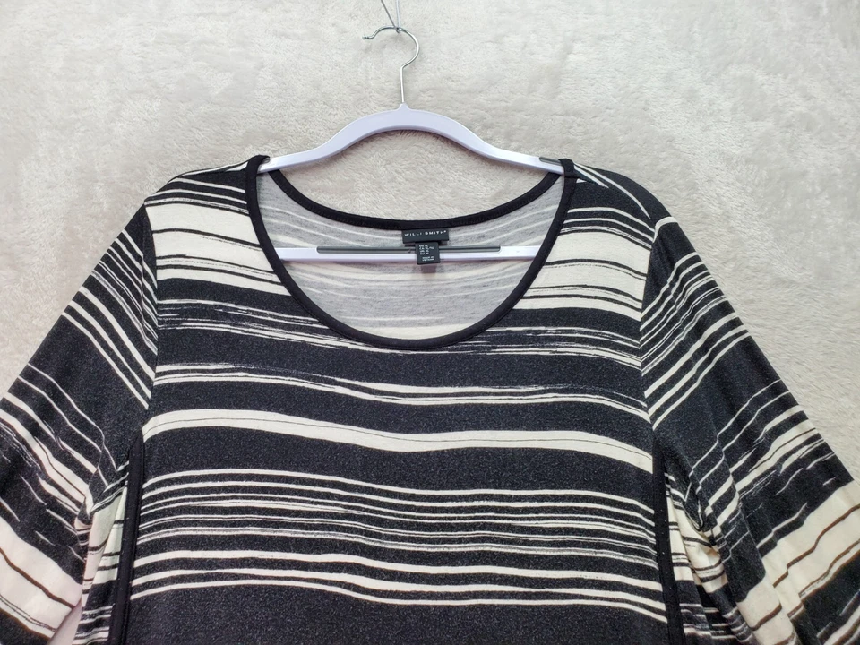Blusa Willi Smith feminina tamanho XL listrada preta rayon manga longa gola redonda - Imagem 3 de 4