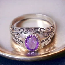 Amethyst Oval Cut Gemstone With 925 Sterling Silver Ring For Men's #A125 *