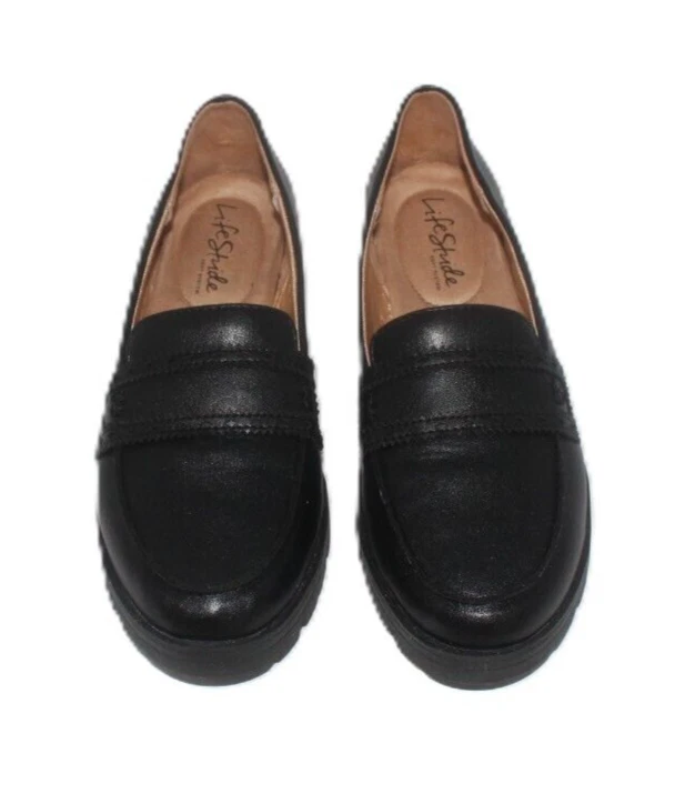 LifeStride Mocassino Donna Nico – Tomaia In Ecopelle Nera, Taglia 8.5 Wide (Larga) – Suola Trazione, Tacco 2,5 Cm