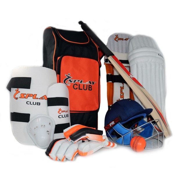 Splay Club Cricket Kit Adult Complete Set Bat Ball Pads Gloves Helmet Guard Pad for sale online
