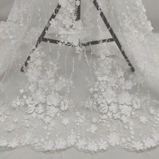 3D Flower Lace Embroidery Fabric Floral DIY Mesh Bridal Wedding Dress Cloth Sew