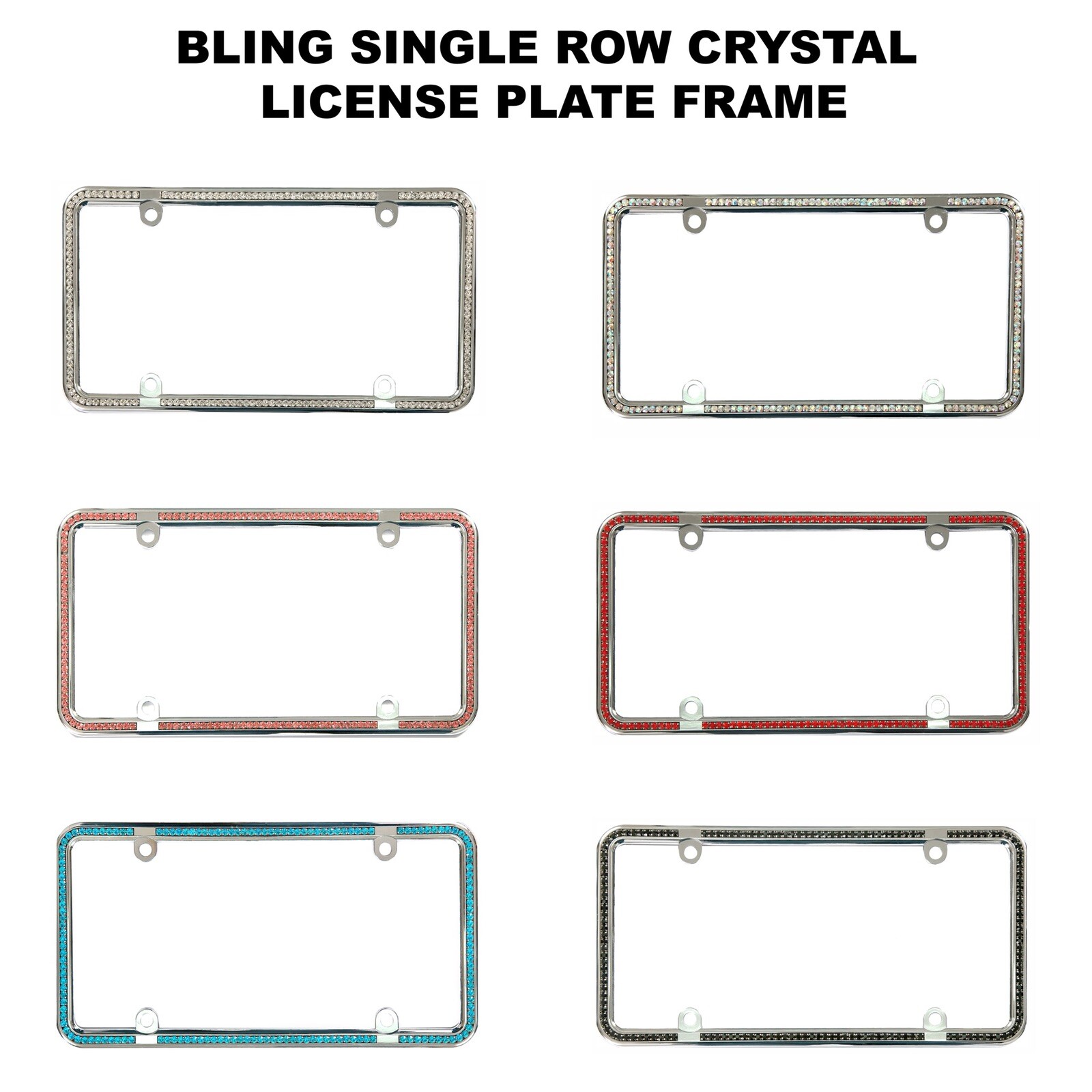 Single Row Diamond Bling Crystal RhineStone License Plate Frame Car