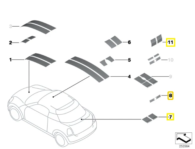 Set strisce ROSSE ORIGINALI MINI COUPE R58. Adesivo spoiler portellone posteriore centrale 26B - Immagine 4 di 4