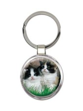 Cat : Gift Round Keychain Cute Animal Kitten Funny Friend Flowers Pet
