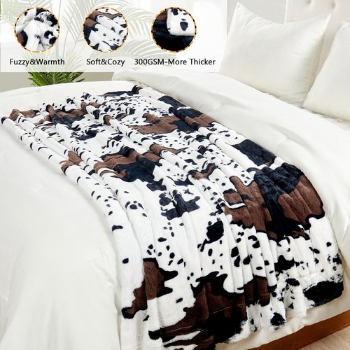 Cow Print Faux Fur Throw Blanket Double-Sided - Warm Fluffy Blanket Farmhouse - Picture 22 of 78
