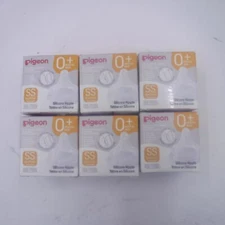6 Pack Pigeon Silicone Bottle Nipples SS Round Hole Wide Neck Newborn 0+ Months