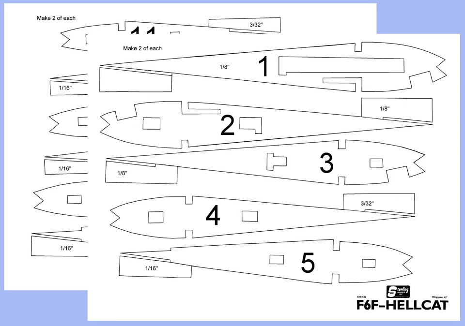Sterling Model Airplane Plans (UC): F6F Hellcat 42" Semi-Scale Profile .29-.35 - Image 3 of 4