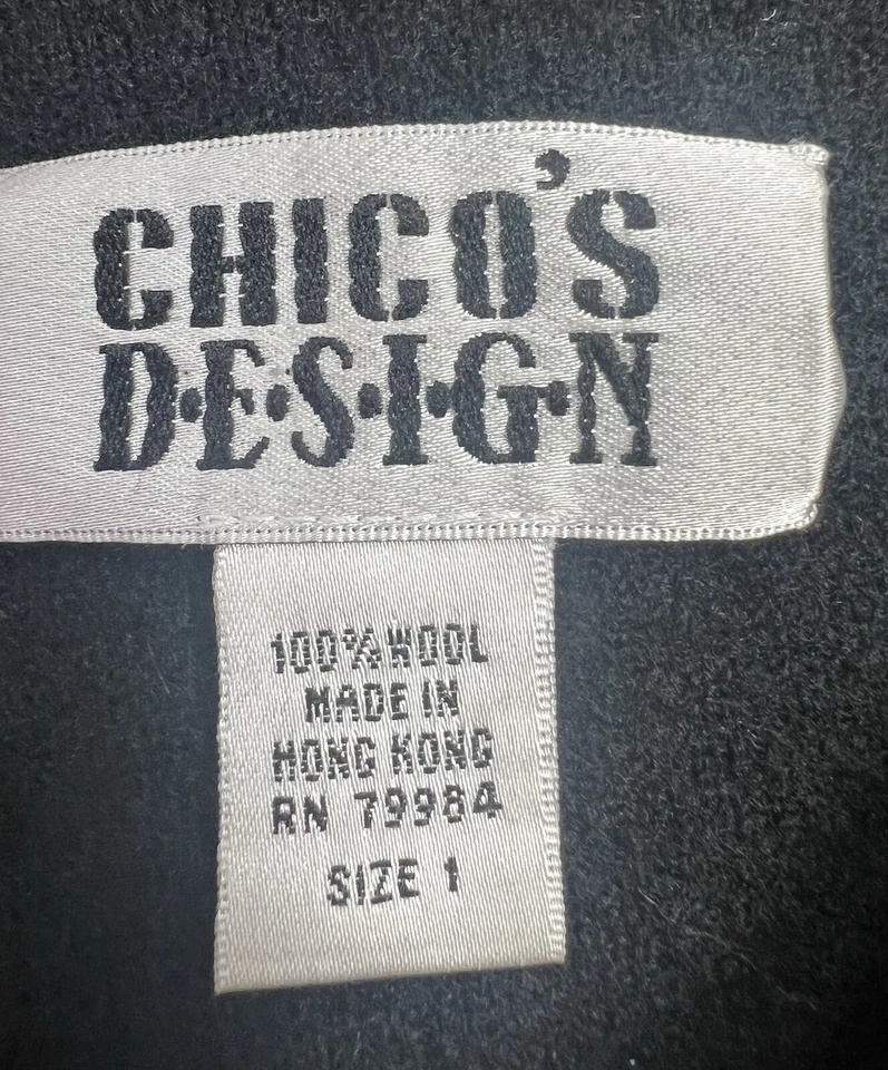 Chicos 1 Design Women 100% Wool Black Sweater Buttons Long Sleeves Medium Size - Image 3 of 4