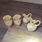 Hull Ceramic Art Pottery Floral Decorative Vase Set Yellow Pink Green Matte
