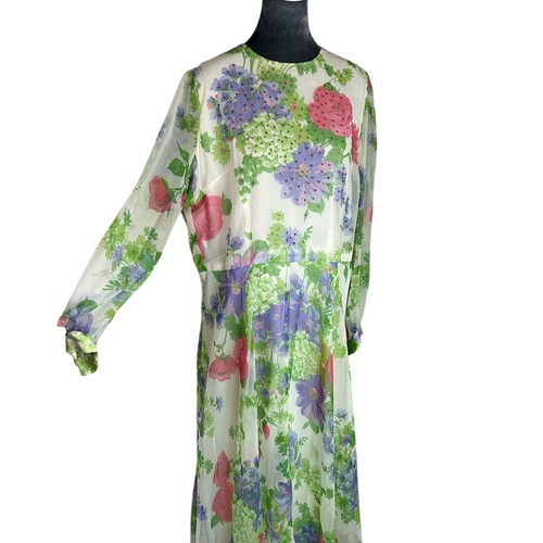 70er Jahre - Union Made - Maxi Langarm Kleid - rosa lila Blumen - Strass Sipper - Bild 11 von 11