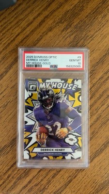 2025 Donruss Optic Derrick Henry My House! #9 GOLD PRIZM /10 PSA 10