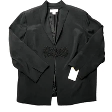 Elana by Tanner 100% Silk Embellished Jacket Black Size 24 NWT
