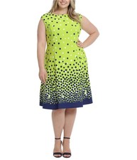 LONDON TIMES Womens 3-tone Midi Fit & Flare Dress, Blue, Plus Size, 24W