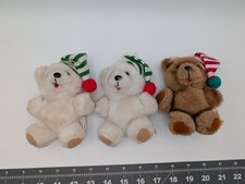Dakin Fun Farm Christmas White Brown Bear Plush 5 Inch Ornament 1983 Lot of 3