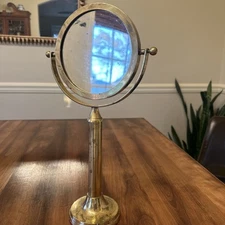 Antique Brass 15” Bathroom Counter 2 Sided Magnifying Shaving or Makeup Mirror