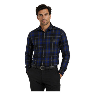 Armani Herrenhemd blau & schwarz kariert 