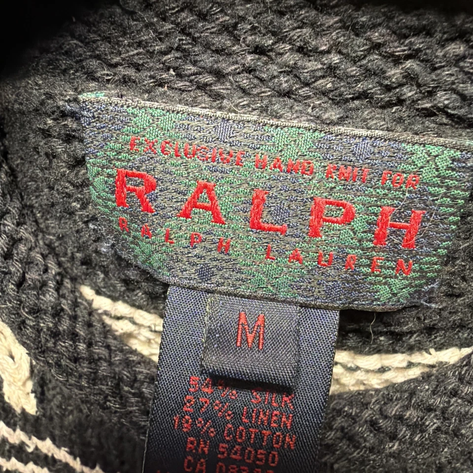 Suéter de lã grossa Ralph Lauren sudoeste asteca tricotado à mão tamanho médio - Imagem 4 de 4